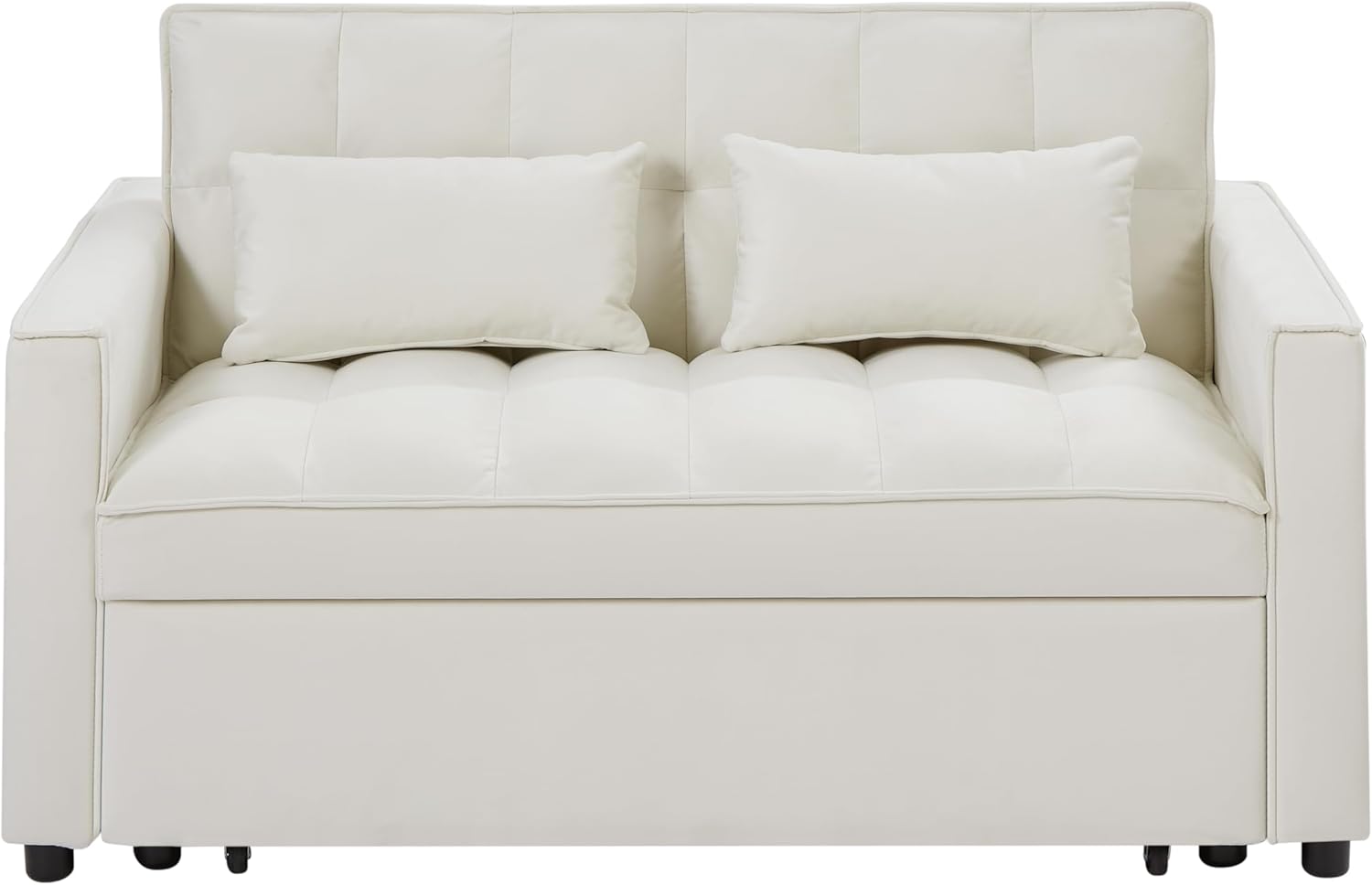 Ivory Velvet 2 Seater Convertible Loveseat Sleeper Sofa with Pull-Out Bed C4009
