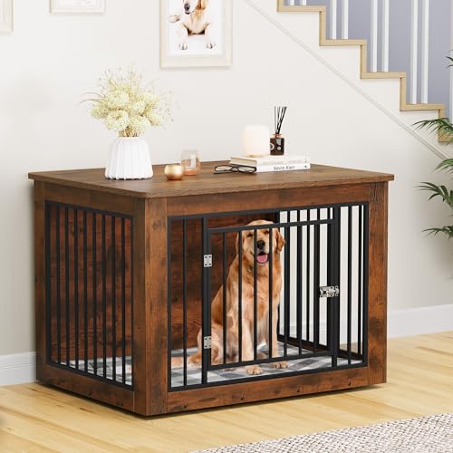 38"L Rustic Brown Dog Crate Furniture N6348