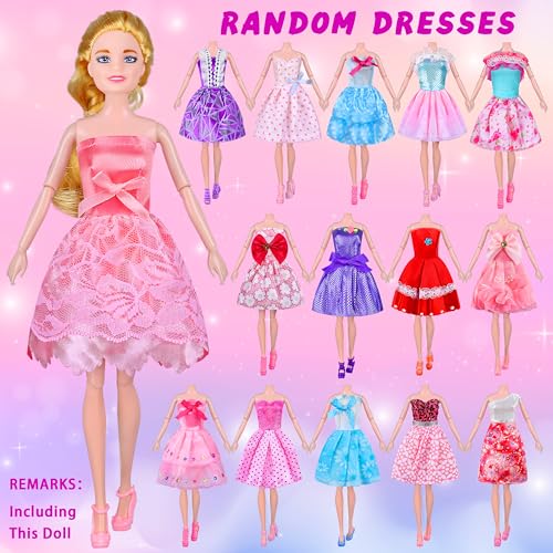 342 Pcs Doll Clothes and Accessories with Doll, Princess Gowns, Fashion Dresses, Top, Pants, Swimsuits, Shoes, Hangers and Other Accessories, Doll Playset Dress up Toy B7791