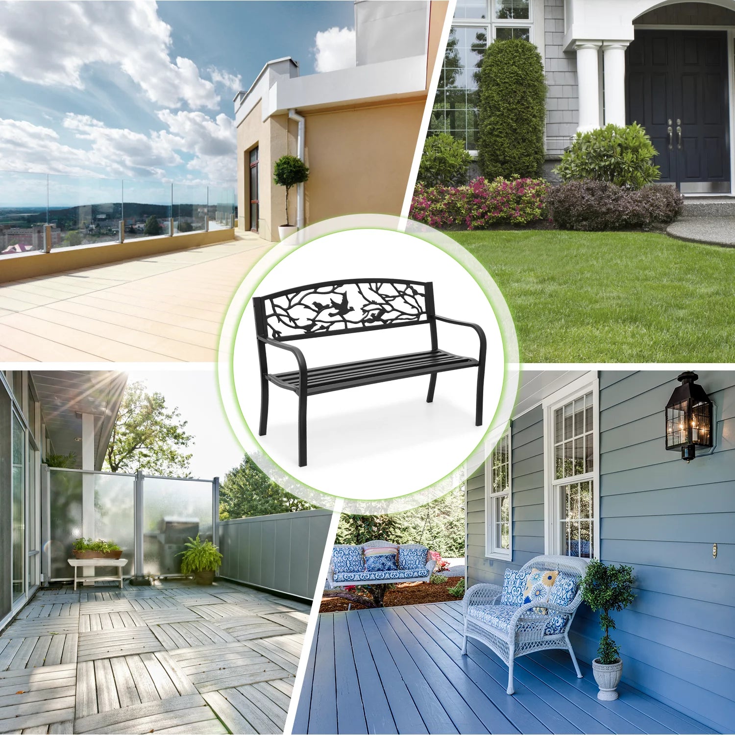 Black Cast Iron Patio Bench Q616