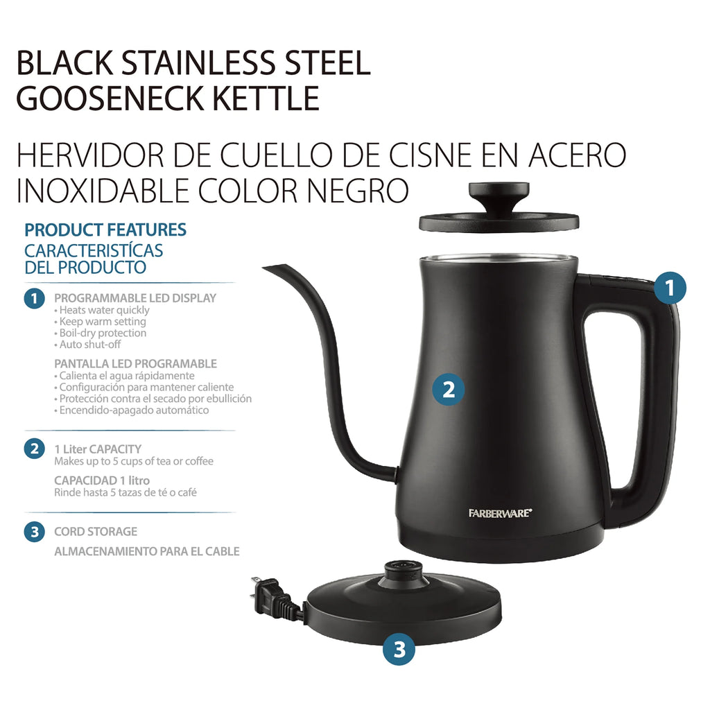 Black 1 Liter Gooseneck Electric Kettle X408935