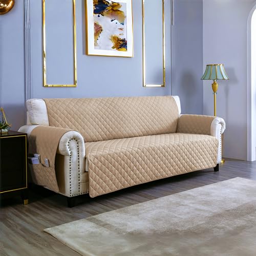 Light Grey Reversible Loveseat Couch Cover with Side Pocket C2700