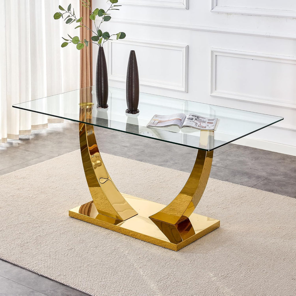 Contemporary Glass Top Rectangular Dining Table with Stainless Steel Base V795
