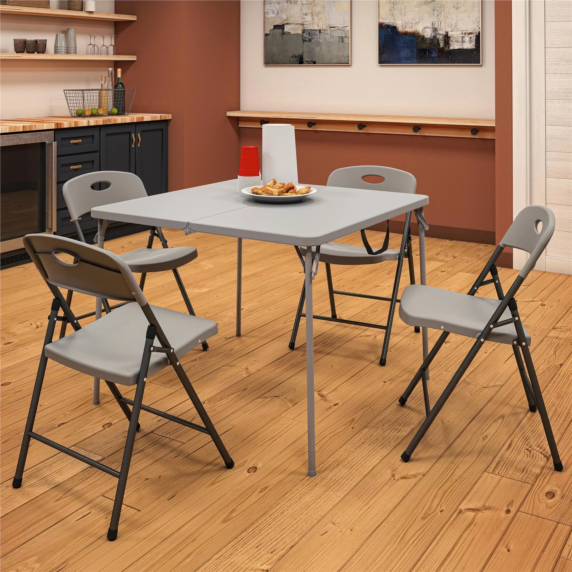 Gray 4-Pack Solid Resin Plastic Folding Chair Y2398