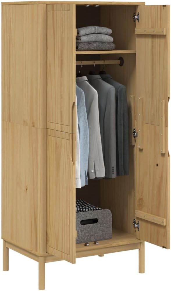 Solid Pine Wood Wax Brown Wardrobe M4373