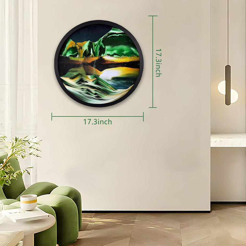 17.3'' 3D Sand Art Liquid Motion Moving Wall Art Glass Crafts Solid Wood Frame (Green) C321027