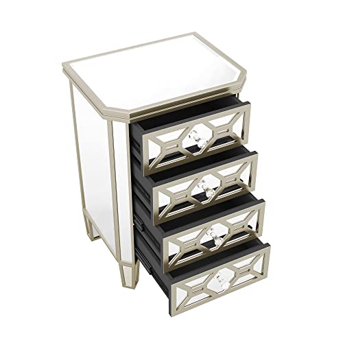 Silver 4-Drawer Chest with Golden Lines and Crystal-Shape Knob C3528