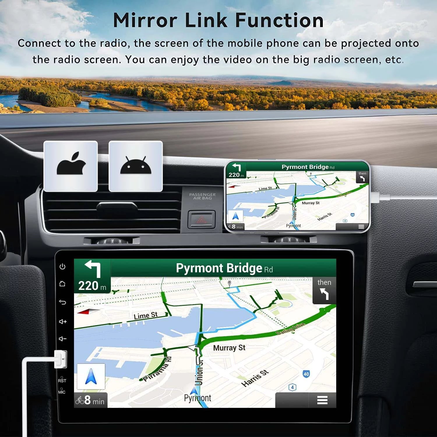 Single 1 Din 9'' Car Stereo HD Touch Screen Car MP5 Player Car Radio Audio Bluetooth Mirror Link USB FM Function with Microphone & Rearview Camera W44068
