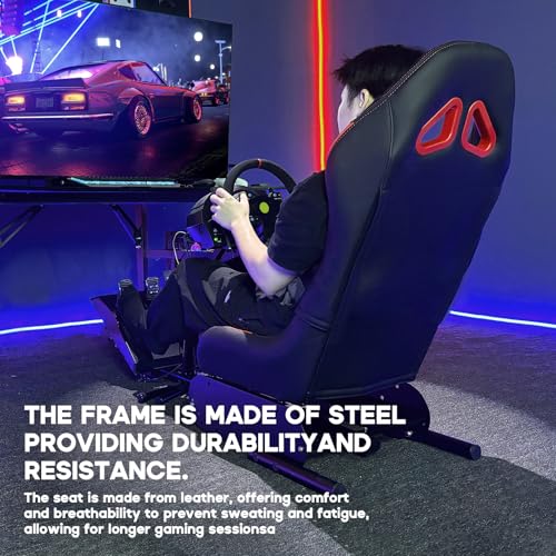 Racing Simulator Cockpit Steering Wheel Stand with Seat Gaming Chair N5496