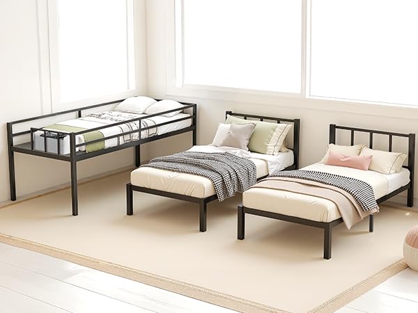 Black Metal Triple Bunk Bed with Guardrails and Ladder K884