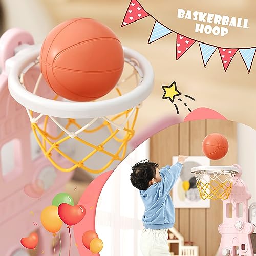 Pink Toddler Slide and Swing Set with Basketball Frame Q198