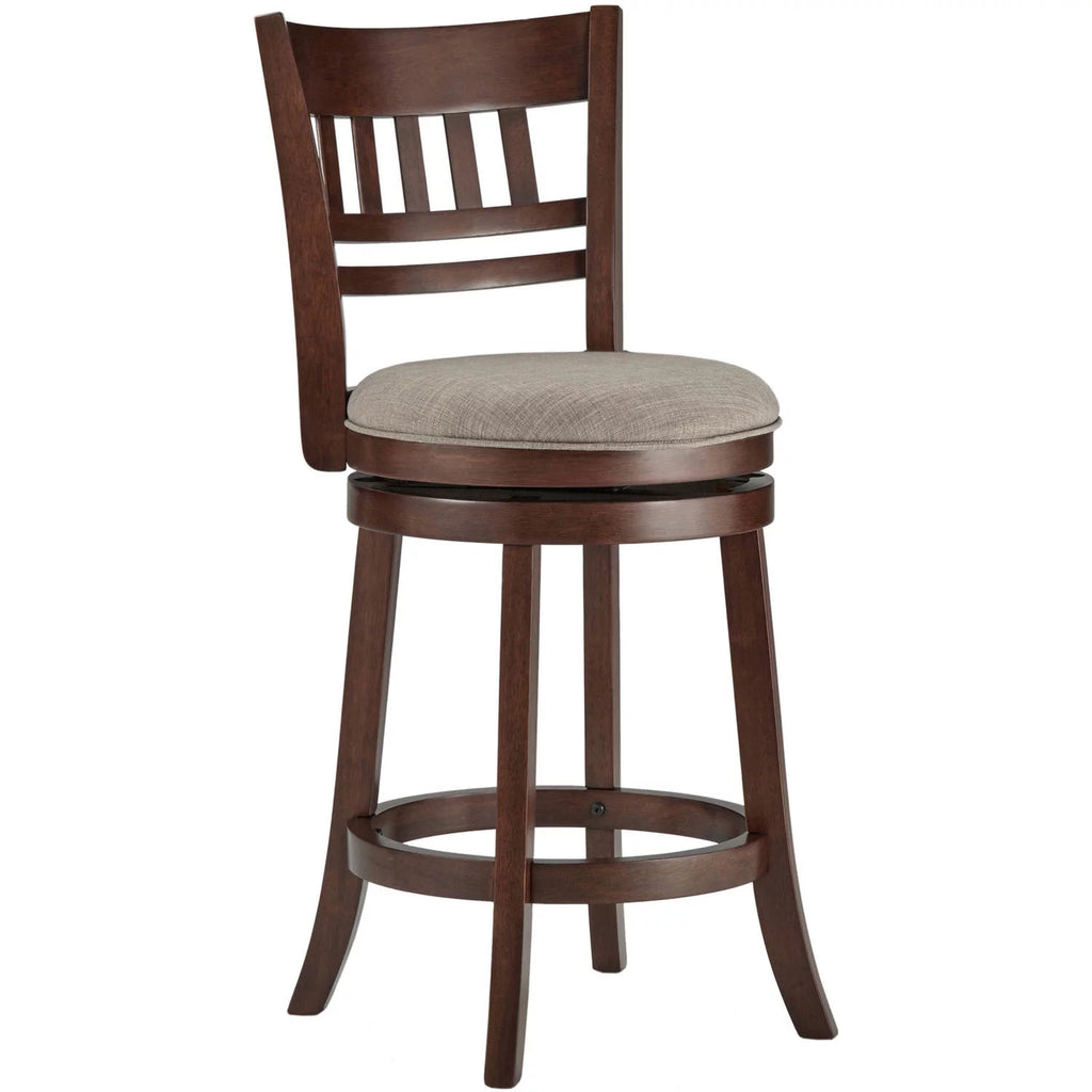 Dark Cherry Wood Counter Height Stool with Gray Linen Q194266