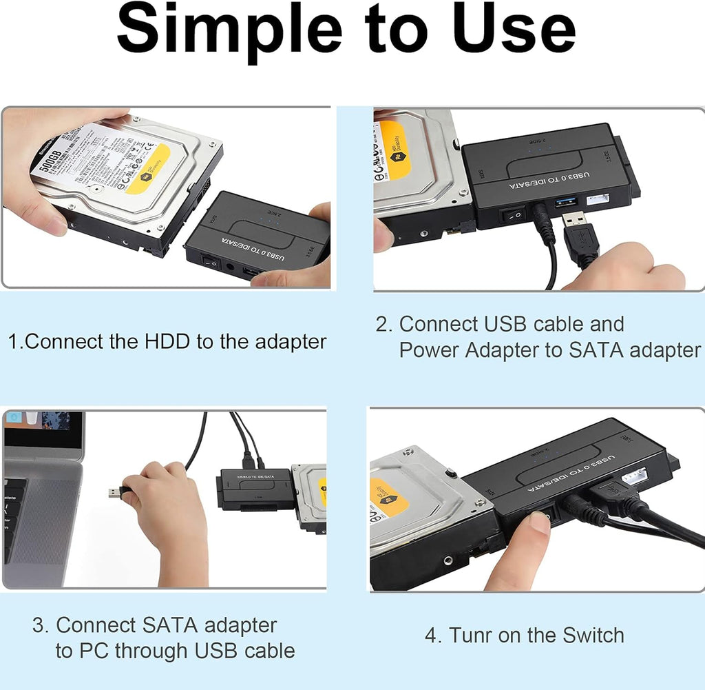 SATA IDE to USB 3.0 Adapter for 2.5 3.5-Inch HDD SSD with 12V 2A Power Supply Pack of 2 D218874