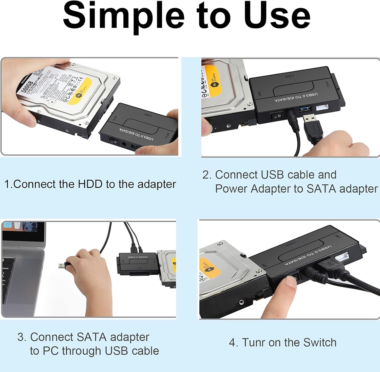 SATA IDE to USB 3.0 Adapter for 2.5 3.5-Inch HDD SSD with 12V 2A Power Supply Pack of 2 D218874