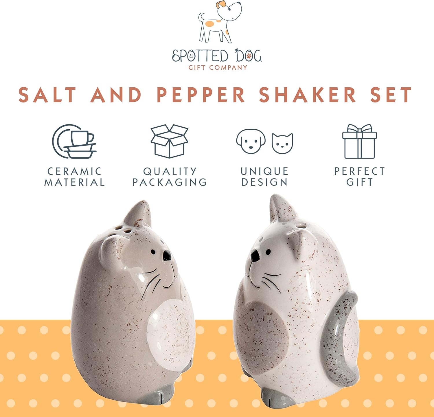 Cat Salt and Pepper Shakers Set, Ceramic Gray and White I64020