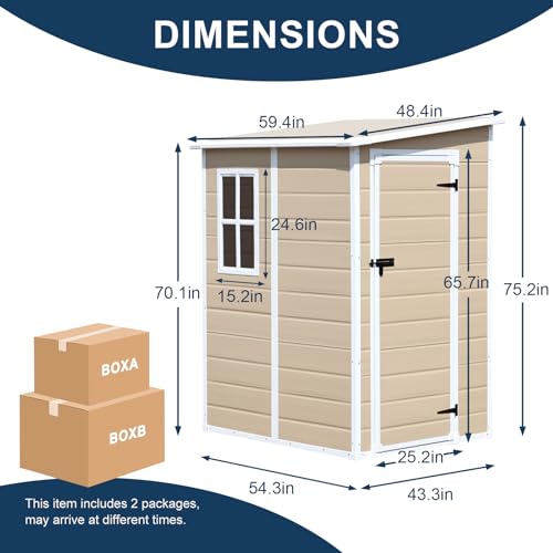 6x3 FT Waterproof Resin Outdoor Storage Shed with Floor and Double Lockable Doors T667930