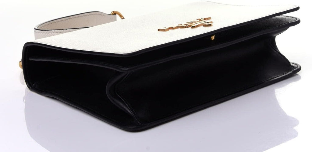 White Black Saffiano Leather Chain Crossbody Bag D271