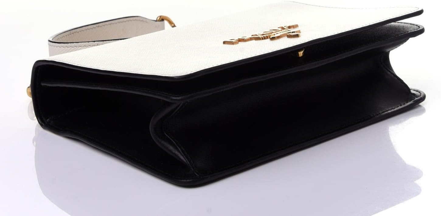 White Black Saffiano Leather Chain Crossbody Bag D271