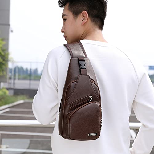 Waterproof Leather Crossbody Sling Bag with USB Charging T4131