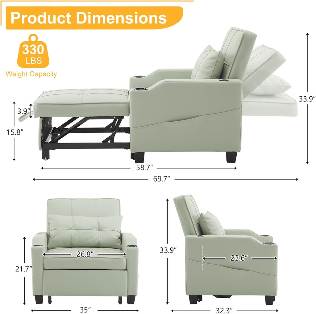 PU Leather Mint Green Sleeper Chair Sofa Bed Y282790