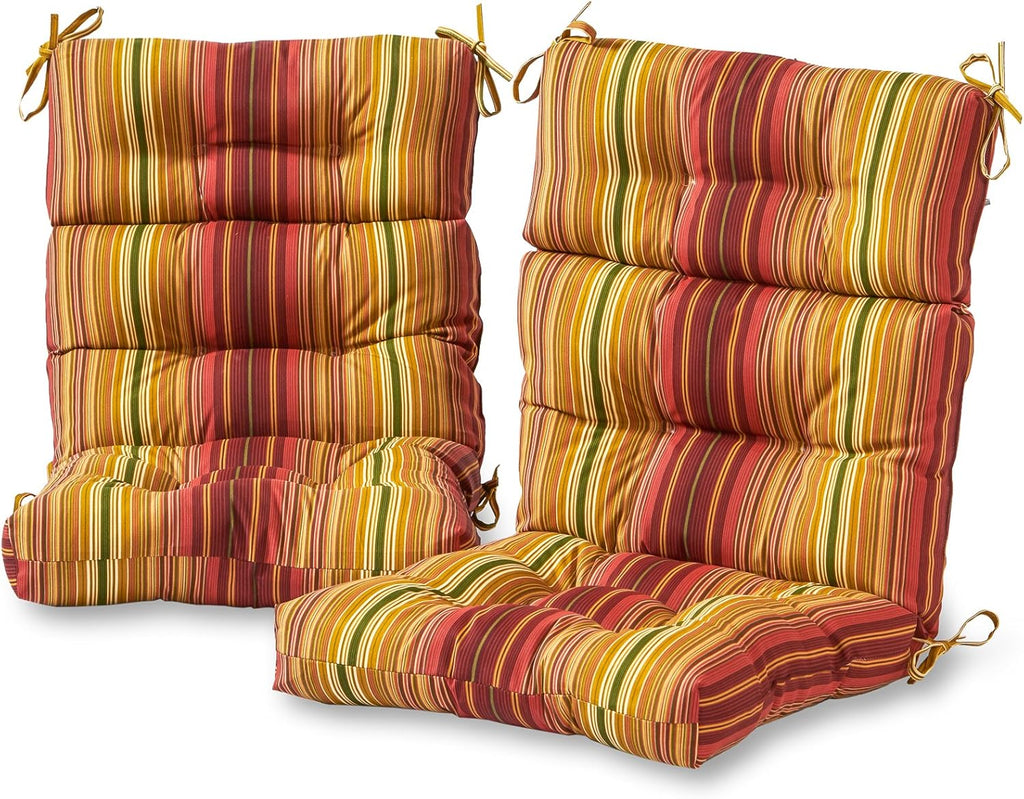 Outdoor 44 x 22-inch High Back Chair Cushion, Set of 2, Cinnamon Stripe A44092