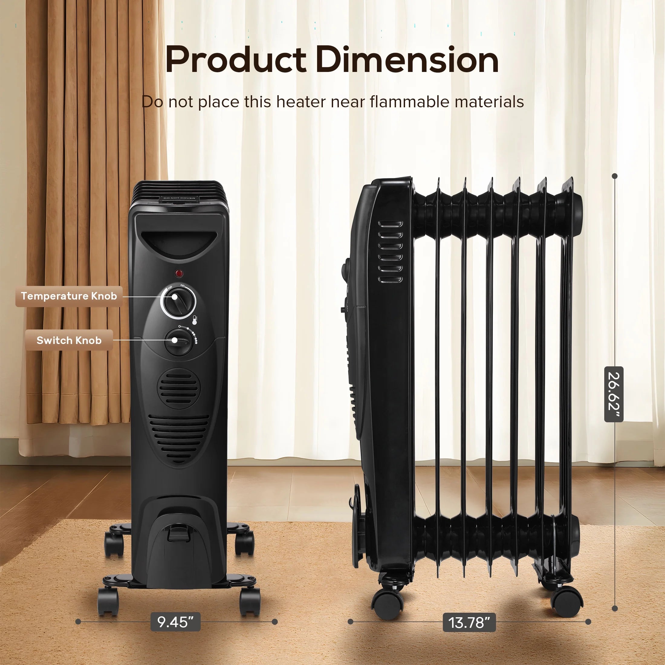 Black Electric Oil Filled Radiator Space Heater Q733