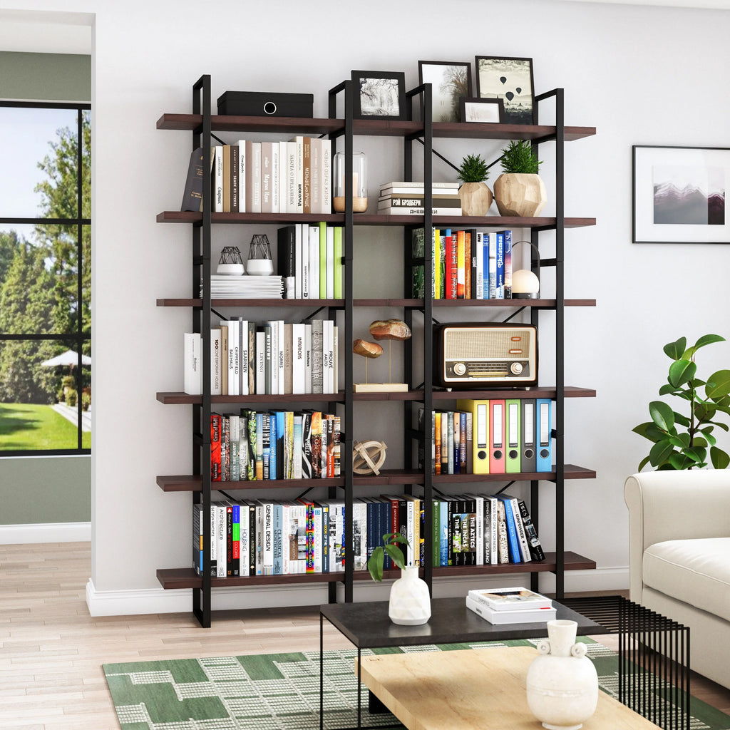 Dark Walnut 6-Tiers Divider Bookcase N783