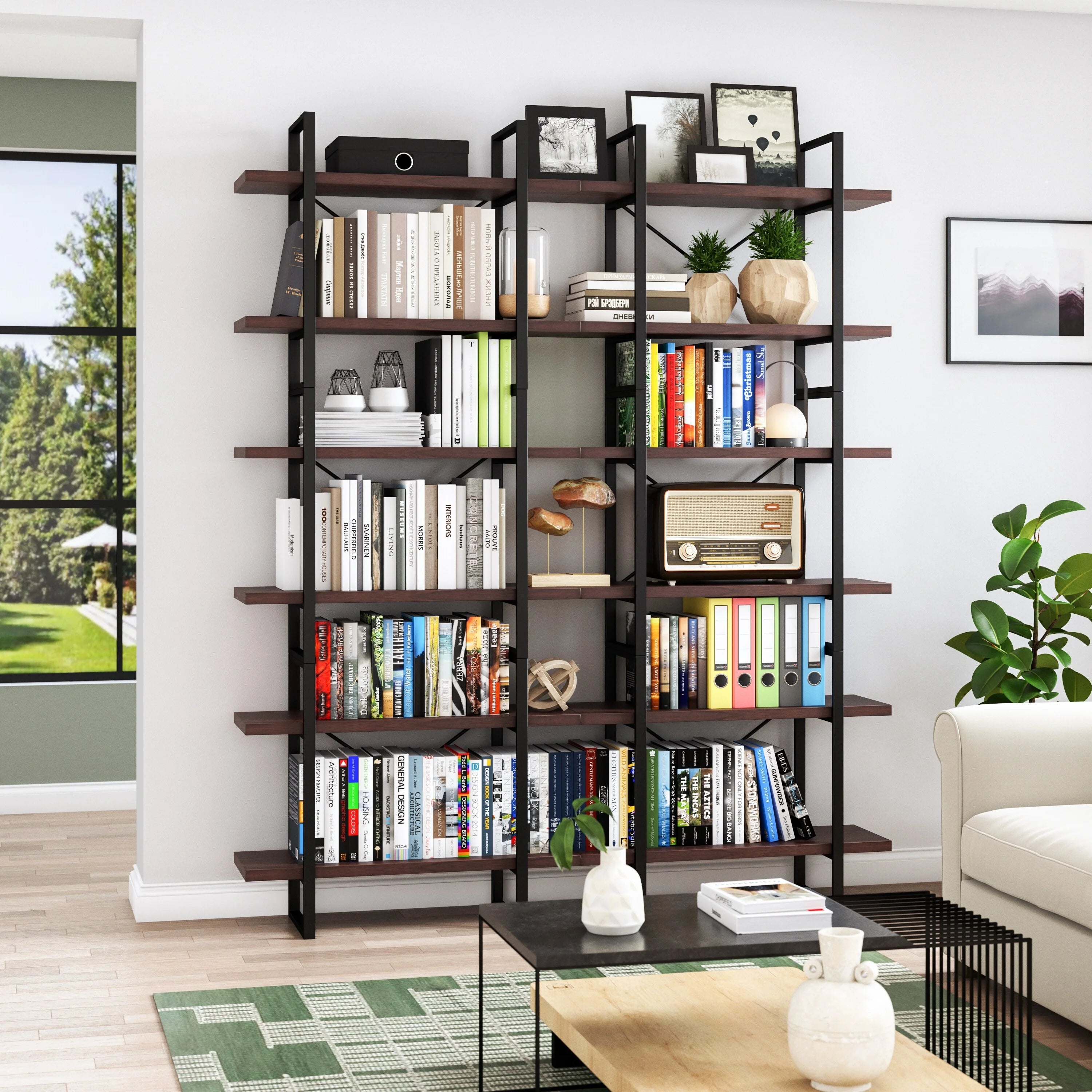 Dark Walnut 6-Tiers Divider Bookcase N783