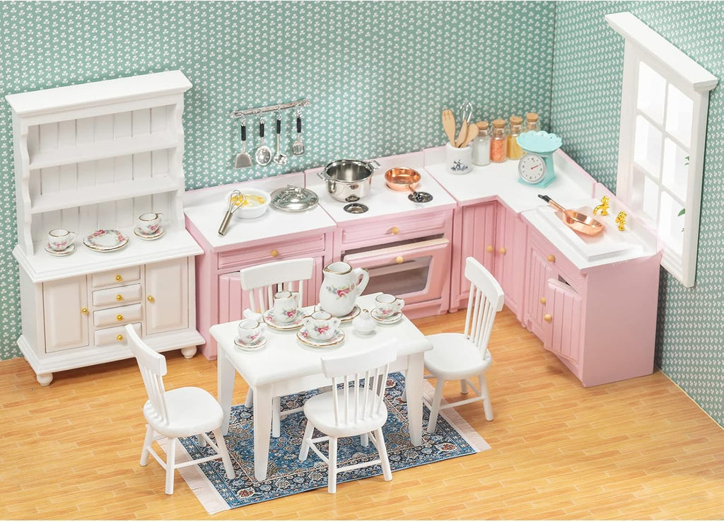 1:12 Dollhouse Kitchen Room Set 17 Pieces White U7114