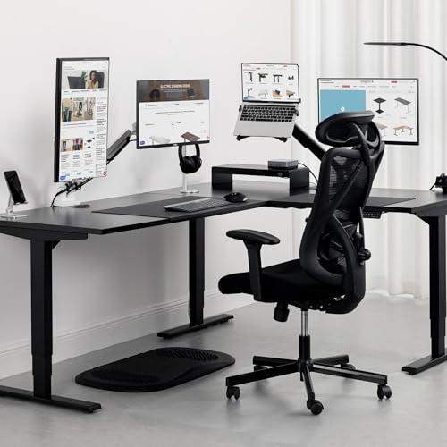 Gray Frame Ebony Oak Top L Shaped Height Adjustable Standing Desk 72" x 60" J7953
