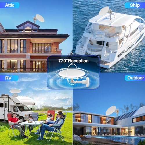 Outdoor TV Antenna, 720° Long Range Omni Directional Reception Digital HD Antenna with Super Signal Booster, 35ft HDTV Cable R363959