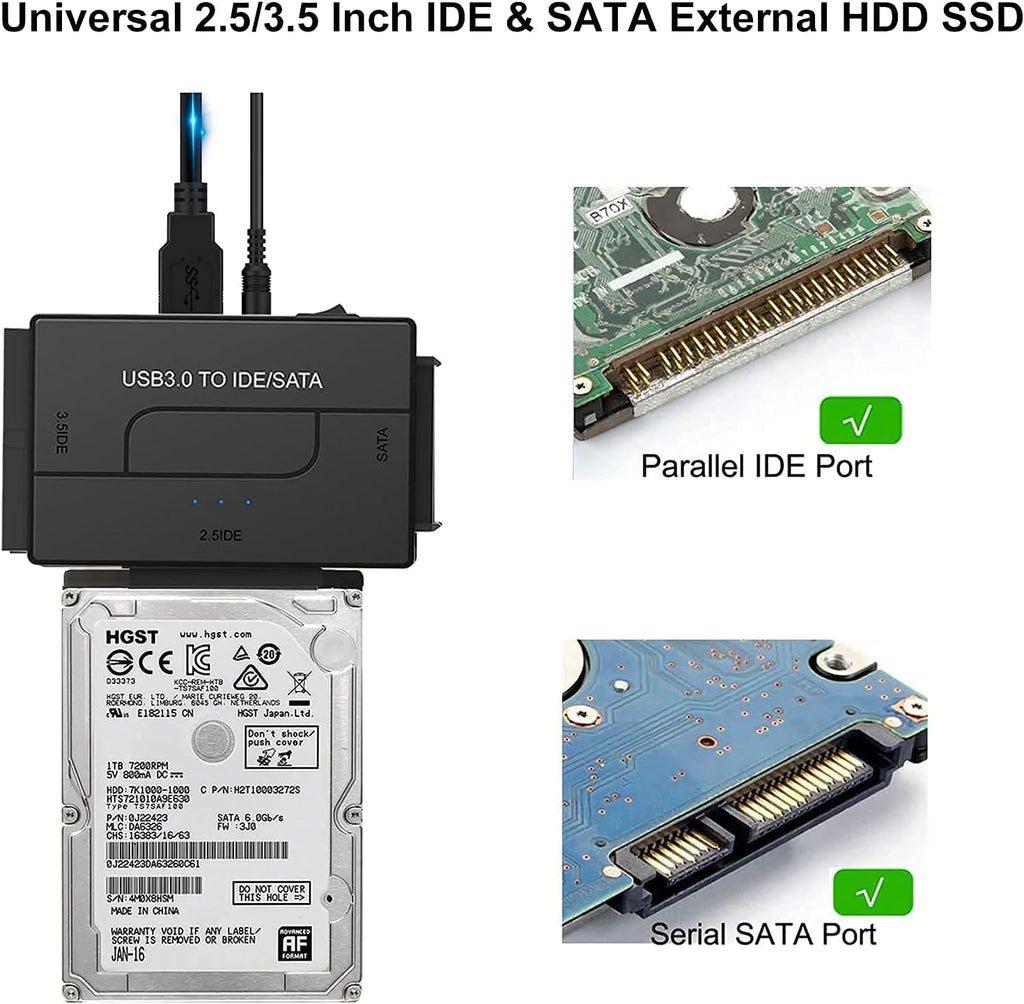 SATA IDE to USB 3.0 Adapter for 2.5 3.5-Inch HDD SSD with 12V 2A Power Supply Pack of 2 D218874