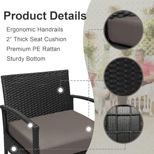Brown 3 PCS Rattan Conversation Chairs Set Q3040