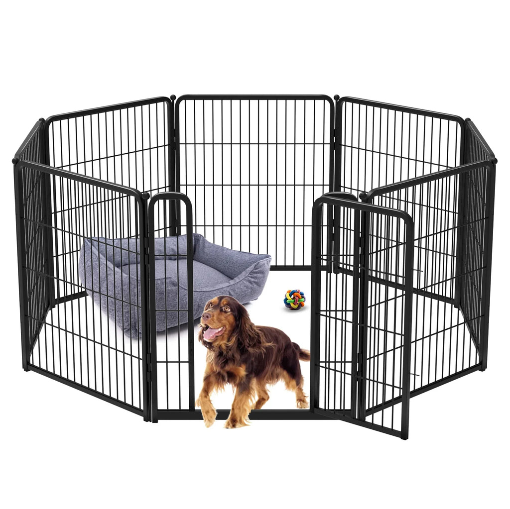 8 Panel 32" Height Dog Playpen with Silicone Foot Pads and Muffler Tubes Q874