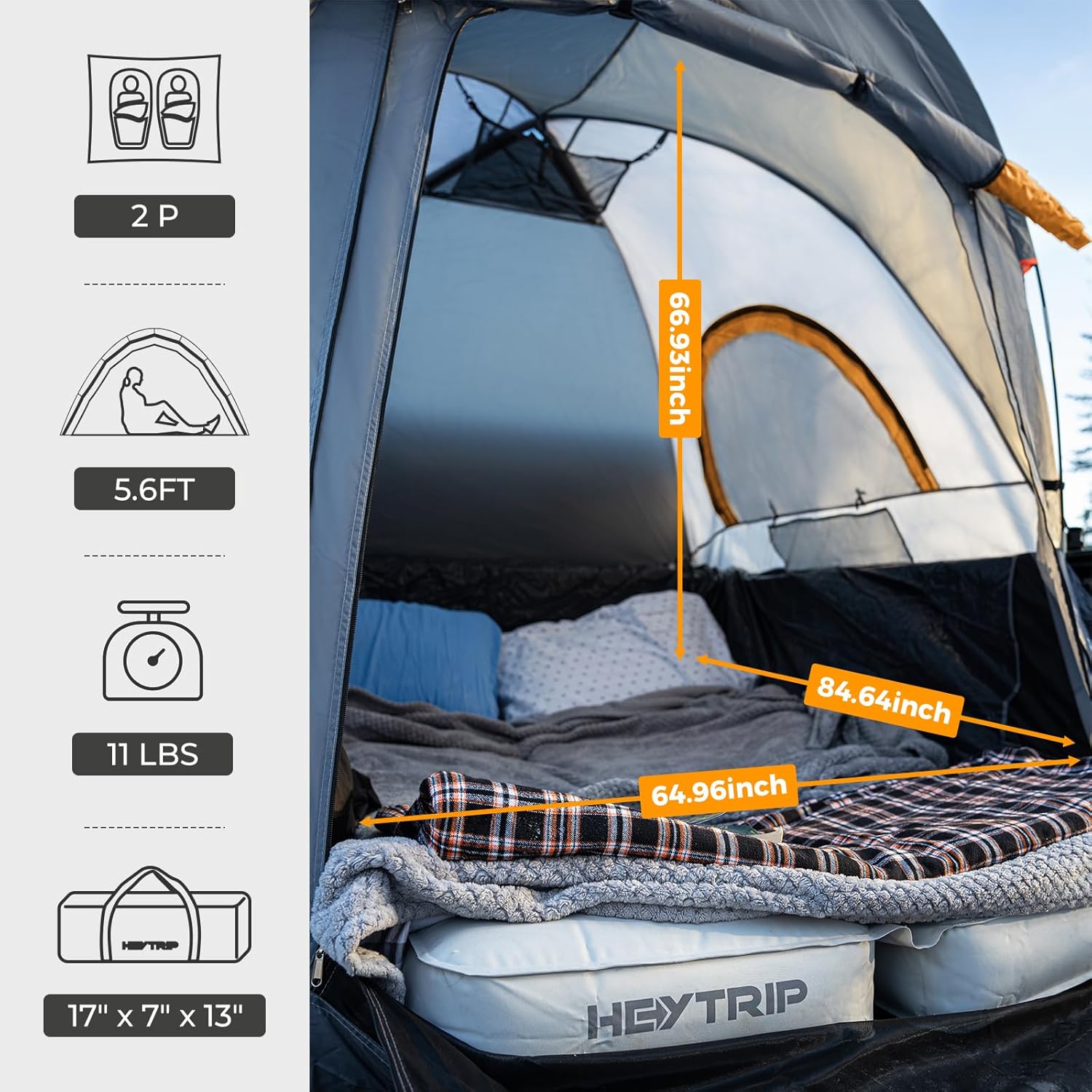 Truck Bed Tent 5.0ft-6.8ft Waterproof Double Layer 2 Person Tent W5503