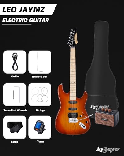 39" Full Size ST Style Electric Guitar Starter Kit with SSH Pickup, 5W Portable Amp, Tuner, Gig Bag, Strap & Accessories V194988