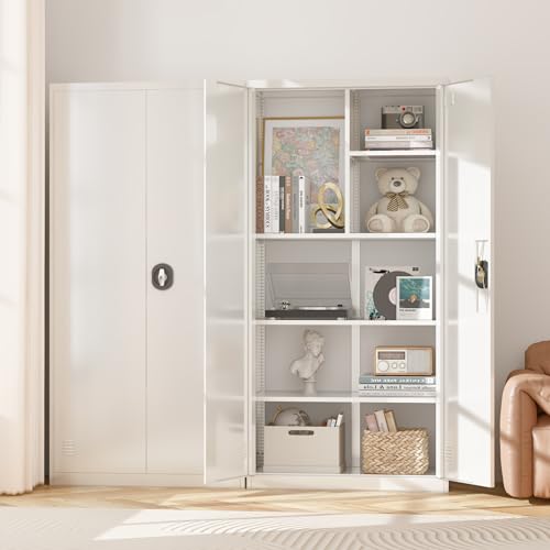 Black 72" Tall Steel Storage Cabinet with 2 Lockable Doors and Adjustable Shelves S8688