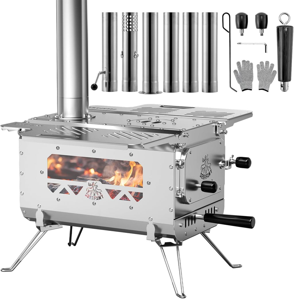 Portable Stainless Steel Tent Stove with 6 Chimney Pipes X1179