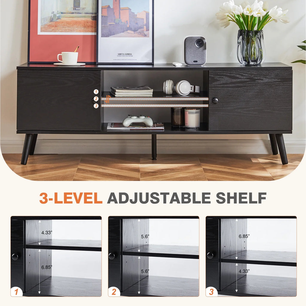 Black TV Stand with Storage Cabinets F3519