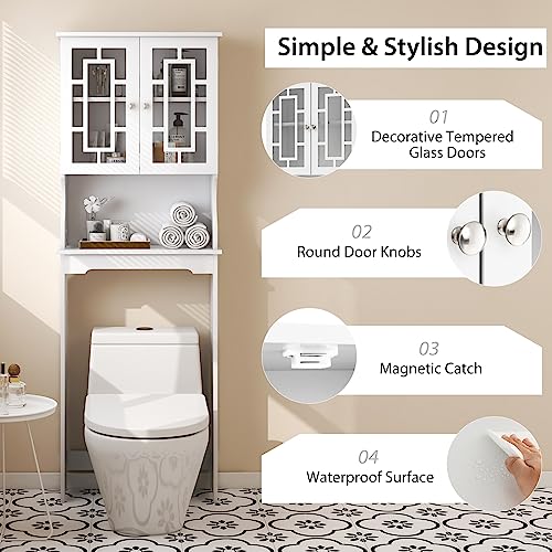 Gray Wooden Over The Toilet Storage Cabinet with Double Doors and Adjustable Shelf G427