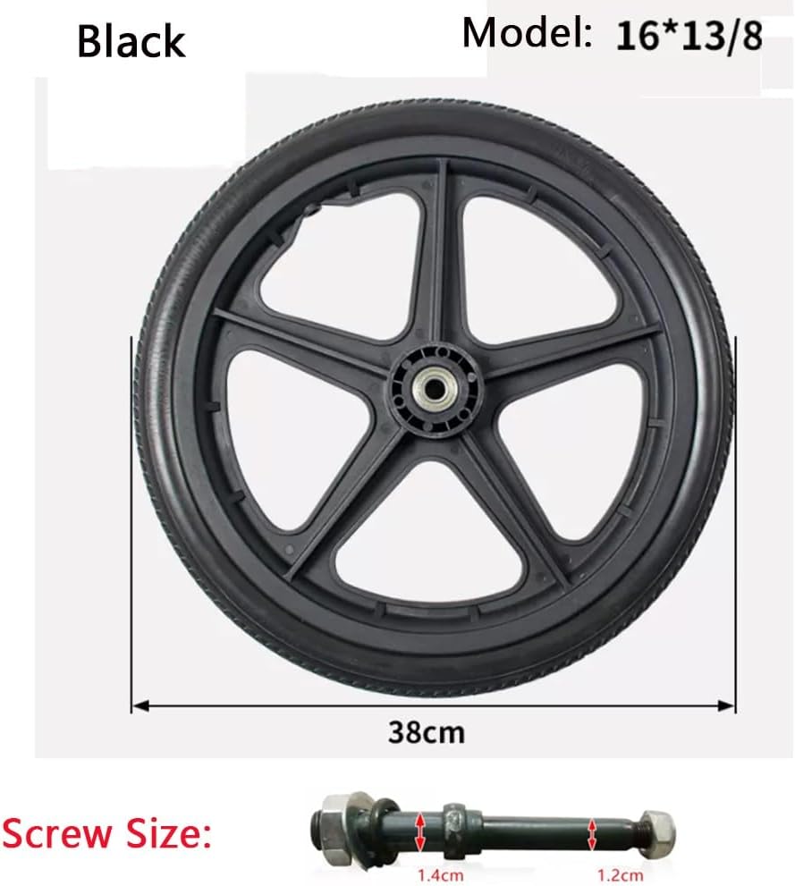 16 Inch Wheelchair Replacement Rear Wheels with 12mm Bearings, Non-Inflatable, 1 Pair Z619802