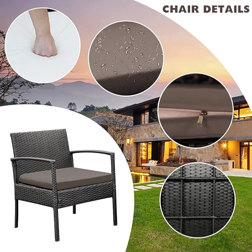 Brown 3 PCS Rattan Conversation Chairs Set Q3040