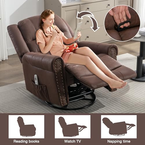 Brown Leather Swivel Rocker Recliner with Massage & Heating O920