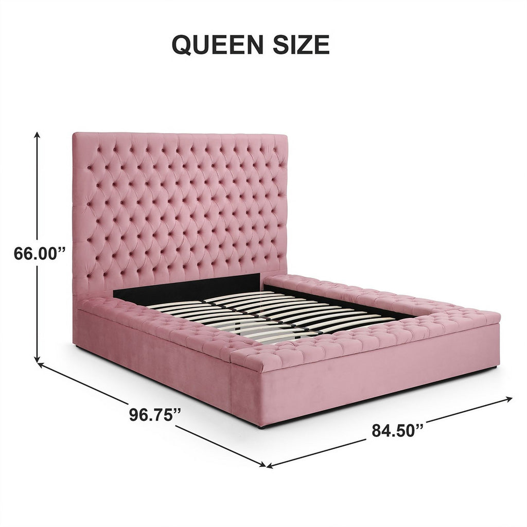 Pink Velvet Upholstered Platform Queen Bed G79339