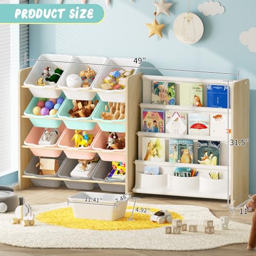 12 Bin 4 Shelf Toy Storage Organizer with Bookshelf P521