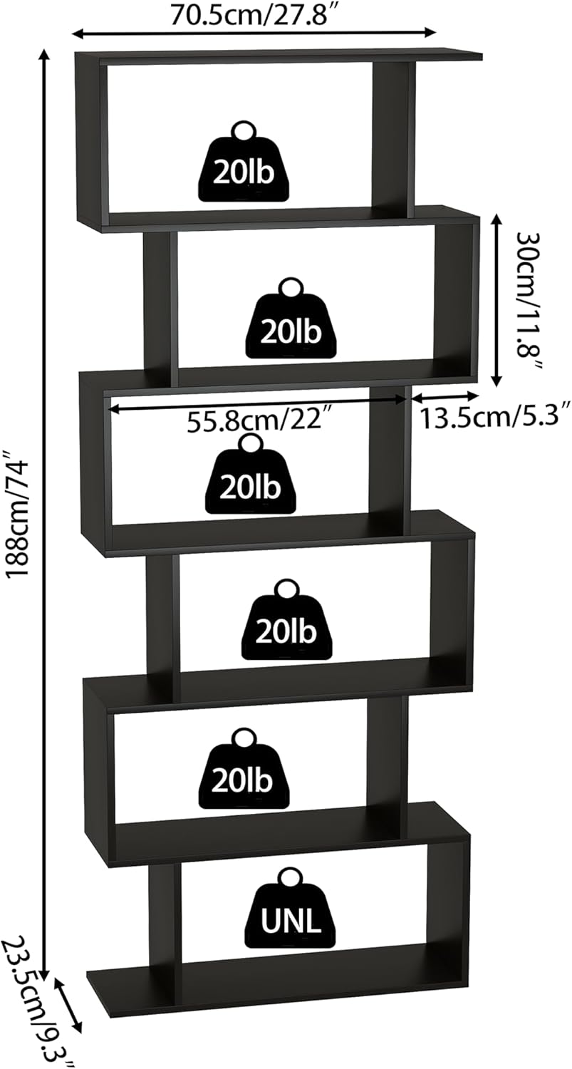 Black 6 Tier Geometric Bookshelf B38816