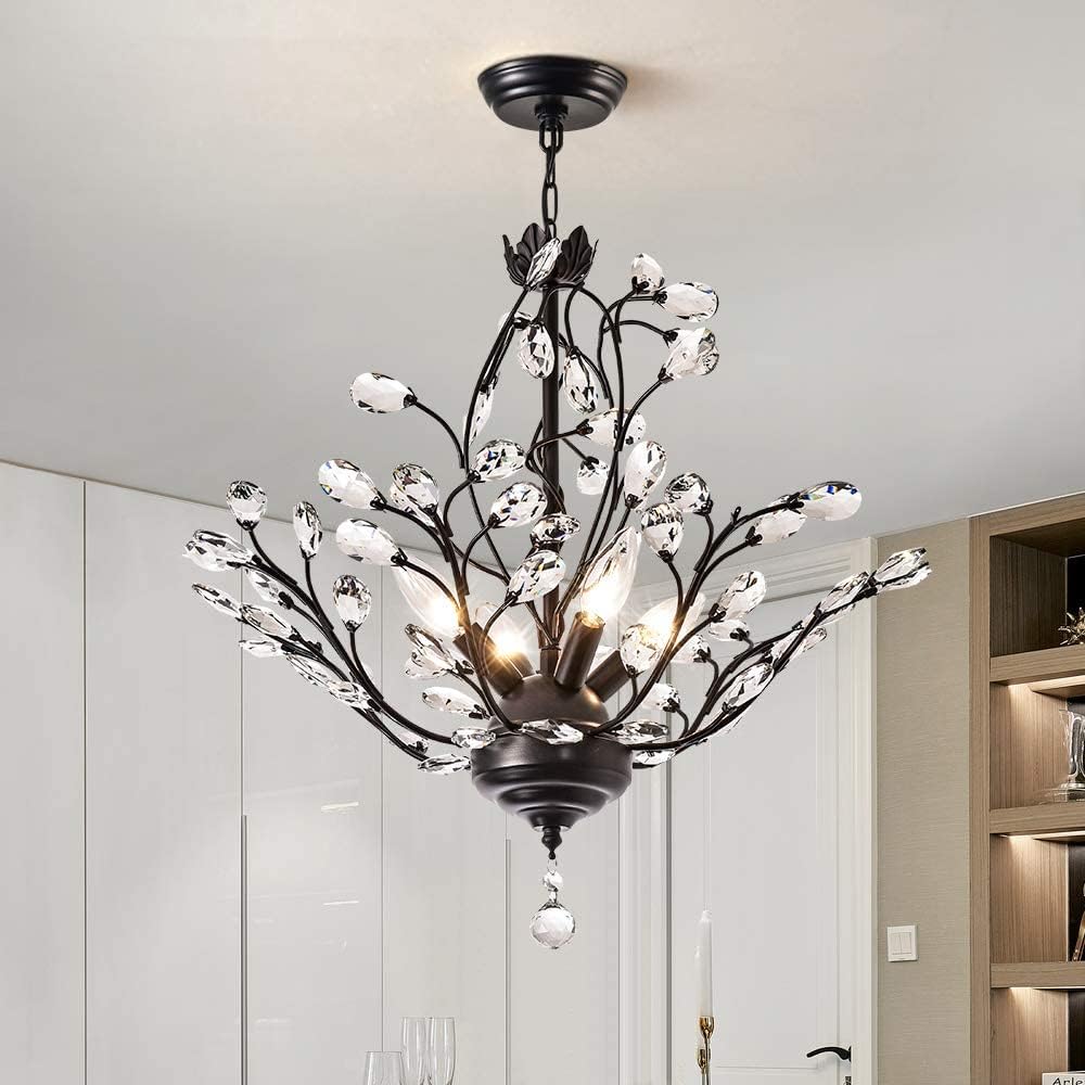 4-Light K9 Crystal Pendant Chandelier Black O478