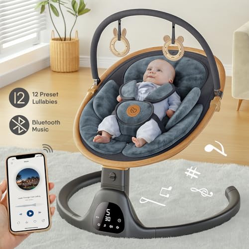 White Portable Baby Swing with Bluetooth Speaker, 3 Seat Positions, 5 Speeds and Remote Control U75612