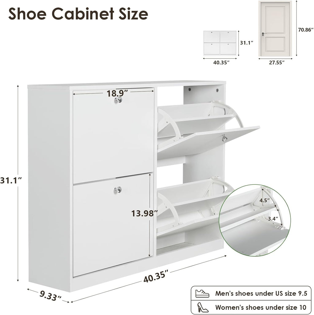 White Shoe Cabinet with 4 2-layer Flip Drawers O527839