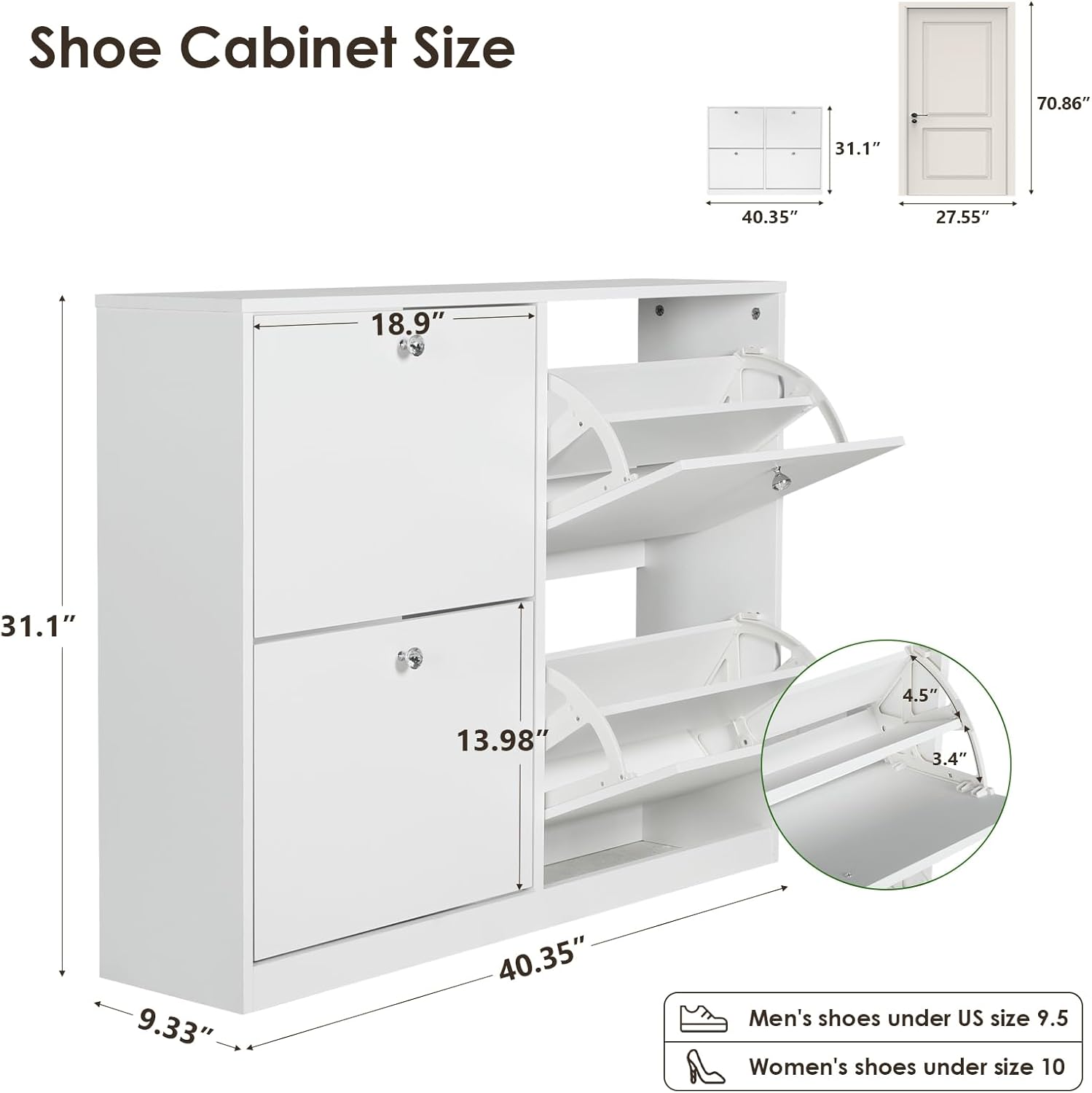 White Shoe Cabinet with 4 2-layer Flip Drawers O527839
